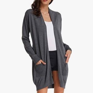Grace Karin Long Gray Cardigan with Pockets